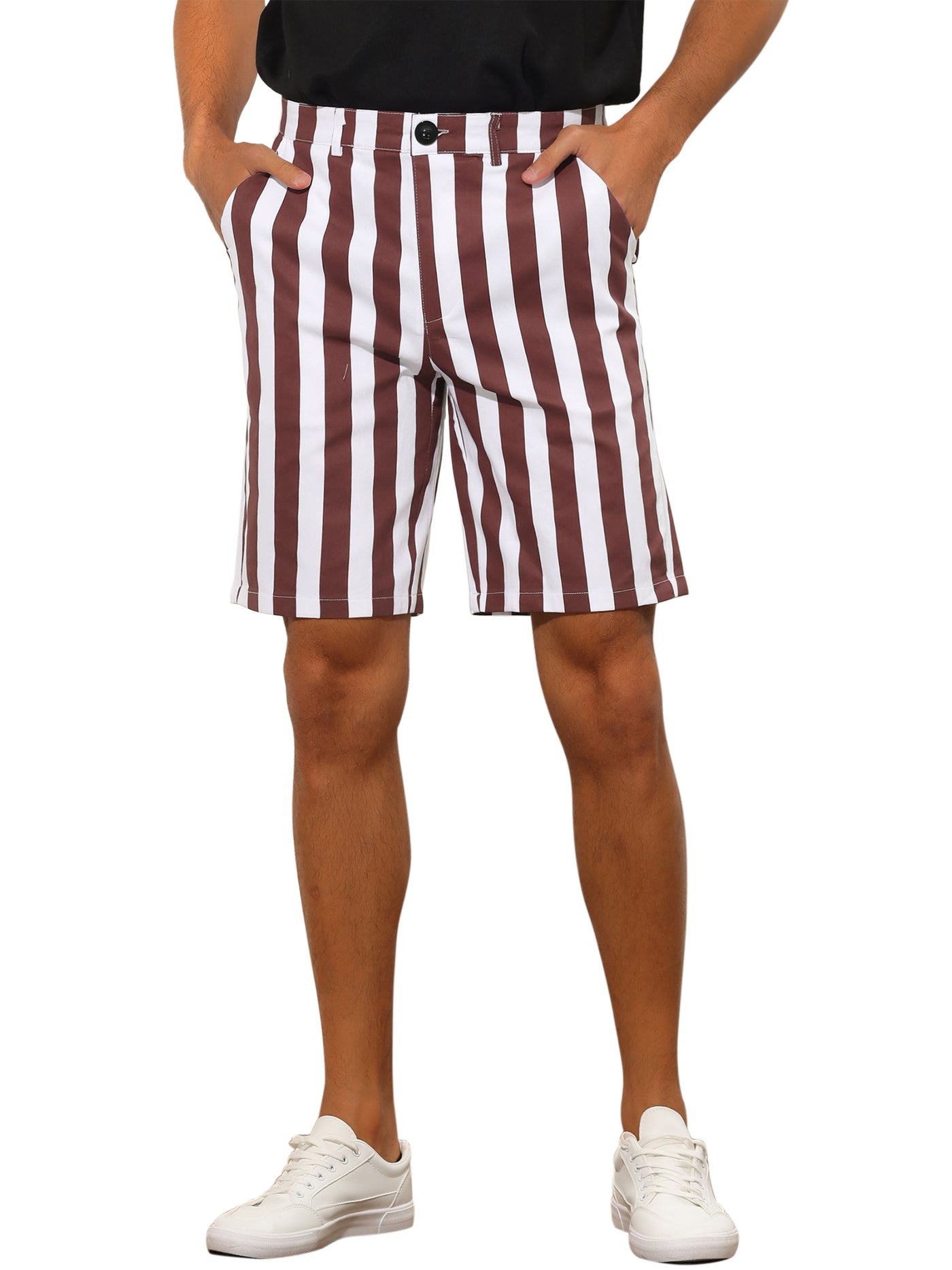 Bublédon Men's Summer Striped Regular Fit Business Flat Front Chino Shorts