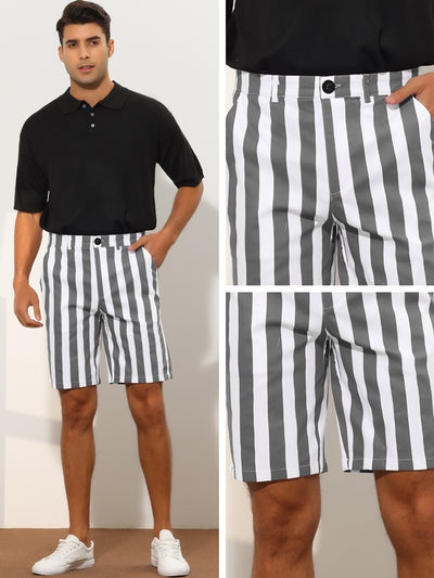 Men's Summer Striped Regular Fit Business Flat Front Chino Shorts