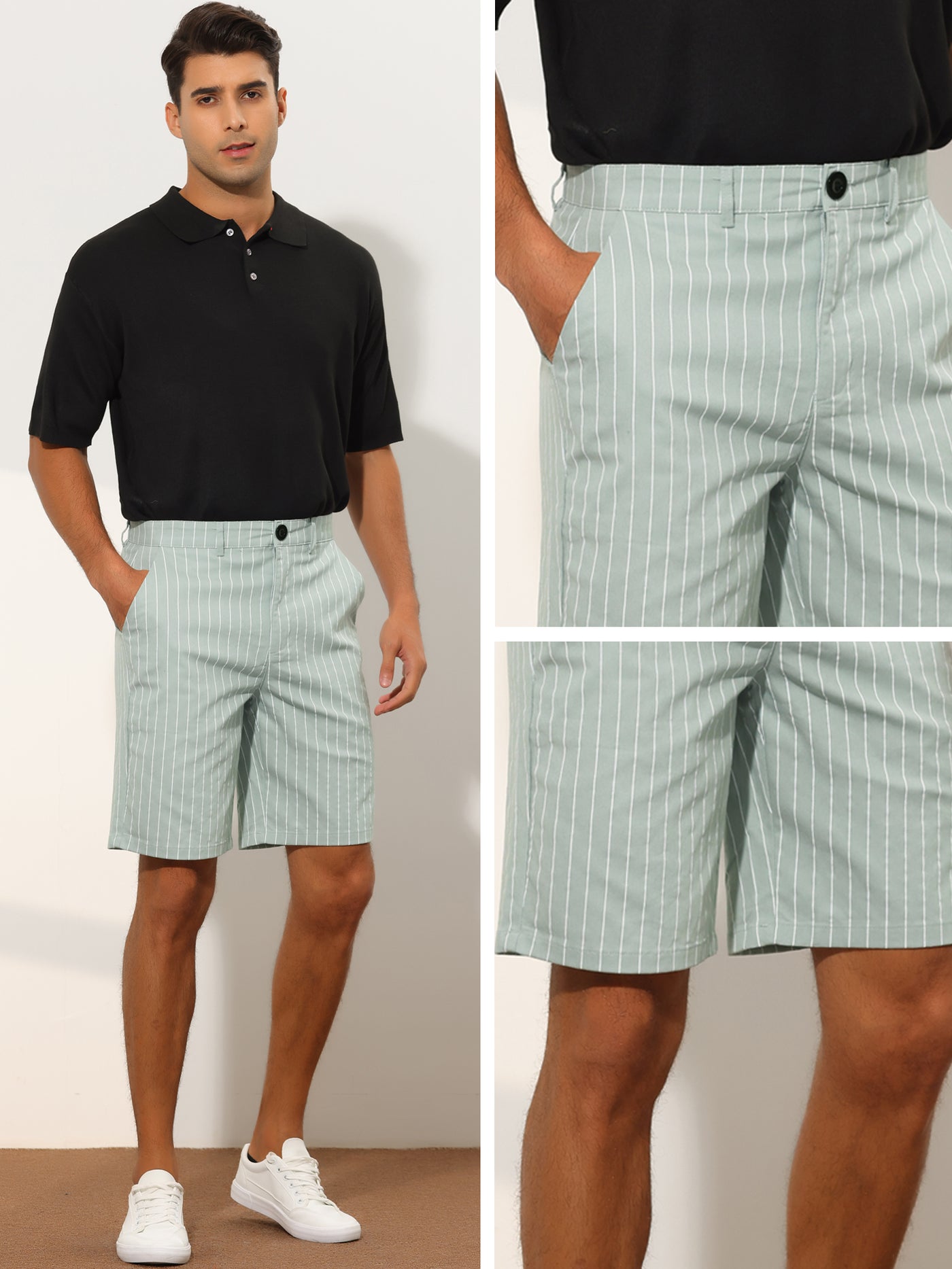 Bublédon Striped Dress Shorts for Men's Regular Fit Lightweight Business Chino Short Pants