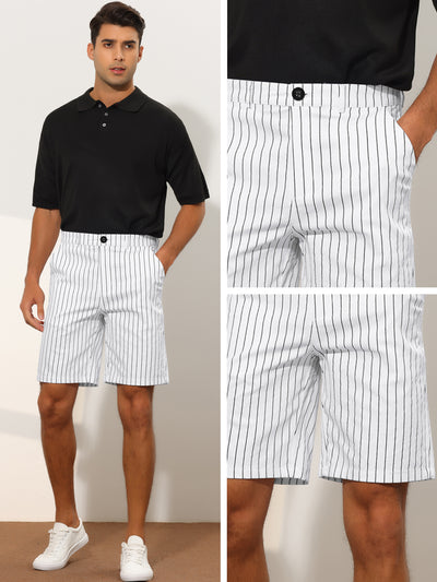 Striped Dress Shorts for Men's Regular Fit Lightweight Business Chino Short Pants