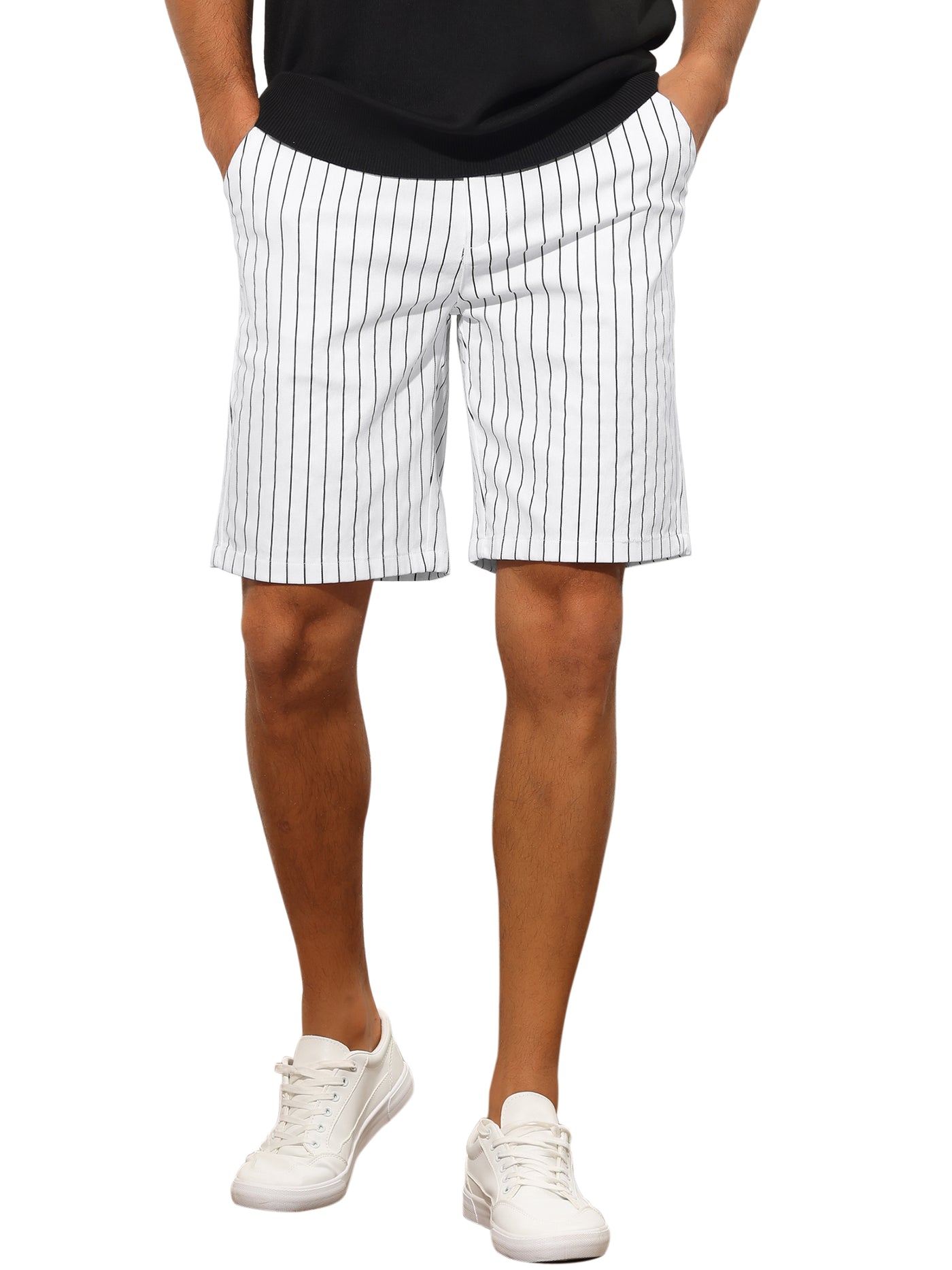 Bublédon Striped Dress Shorts for Men's Regular Fit Lightweight Business Chino Short Pants