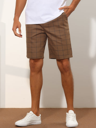 Plaid Short Pants for Men's Regular Fit Flat Front Formal Summer Chino Golf Shorts
