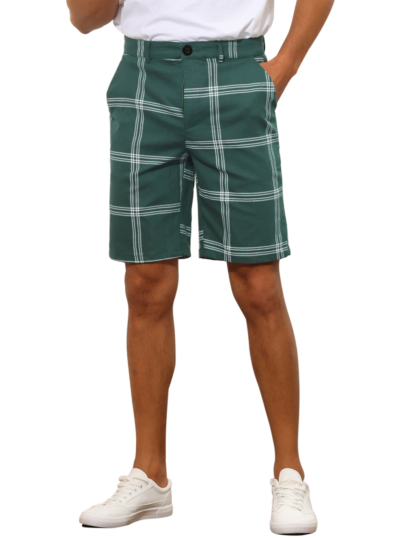 Bublédon Plaid Short Pants for Men's Regular Fit Flat Front Formal Summer Chino Golf Shorts