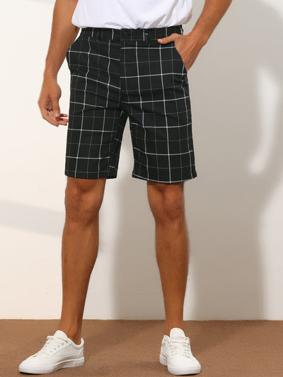 Plaid Short Pants for Men's Regular Fit Flat Front Formal Summer Chino Golf Shorts