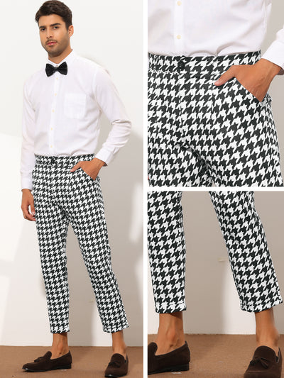 Men's Plaid Slim Fit Houndstooth Checked Cropped Dress Pants