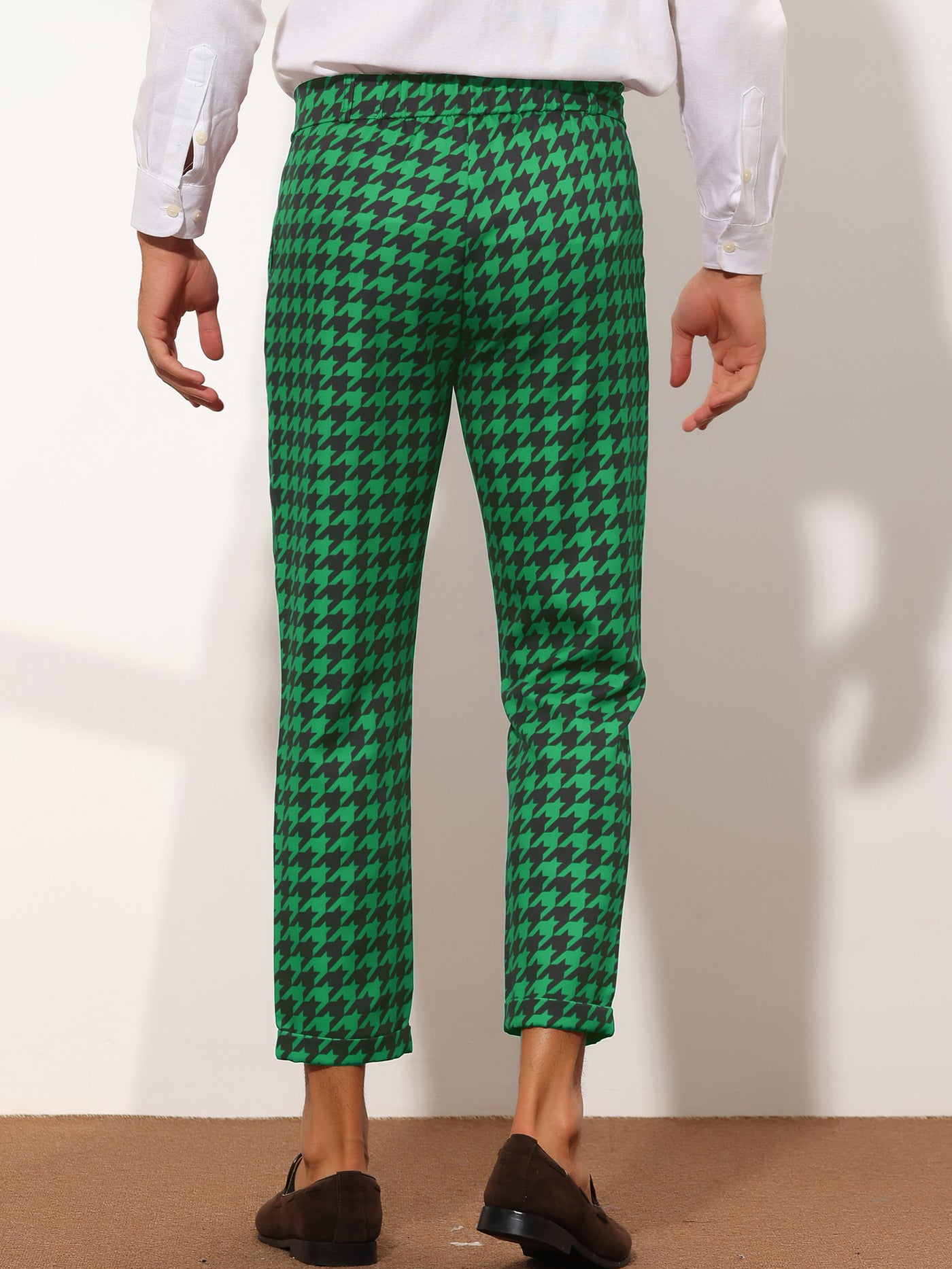 Bublédon Men's Plaid Slim Fit Houndstooth Checked Cropped Dress Pants