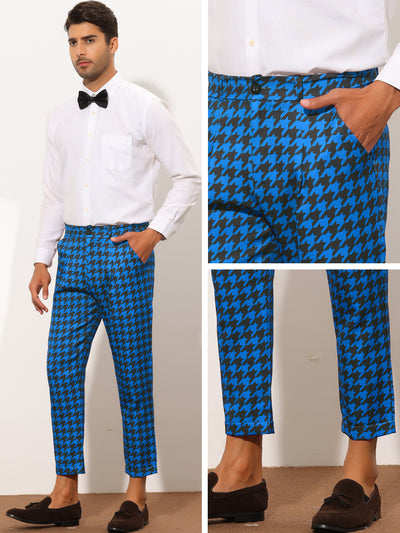 Men's Plaid Slim Fit Houndstooth Checked Cropped Dress Pants