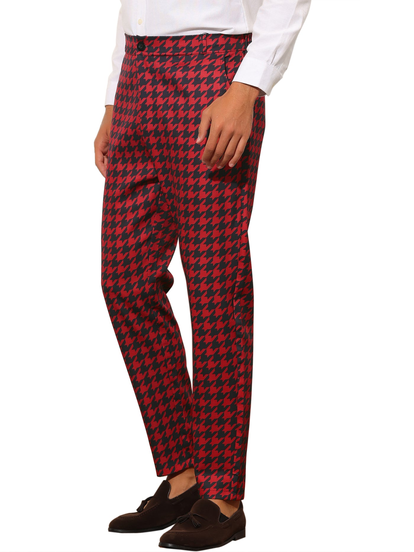 Bublédon Men's Houndstooth Big and Tall Regular Fit Plaid Checked Dress Pants