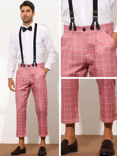 Men's Business Slim Fit Checked Dress Pants with Suspender
