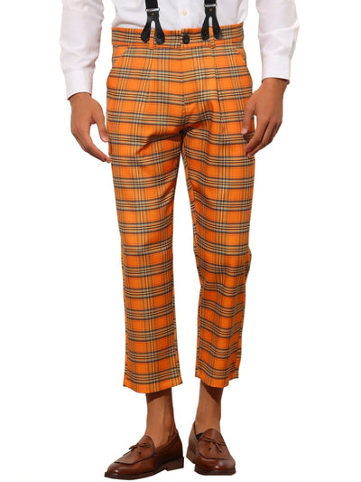 Men's Business Slim Fit Checked Dress Pants with Suspender