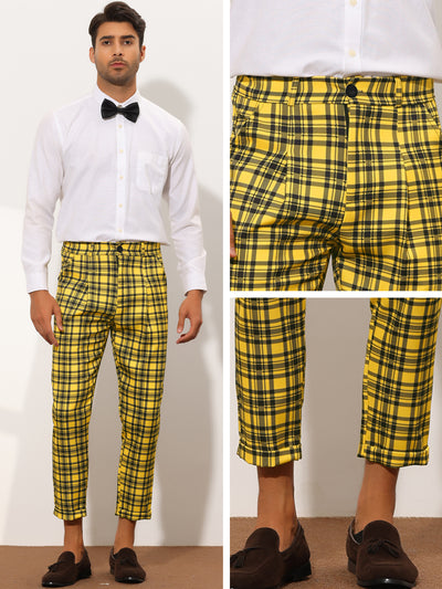 Men's Plaid Cropped Slim Fit Business Checked Slacks Dress Pants