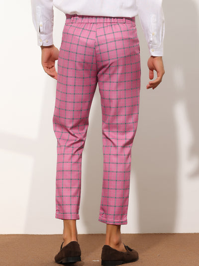 Men's Plaid Slim Fit Ankle Length Tapered Checked Cropped Dress Pant