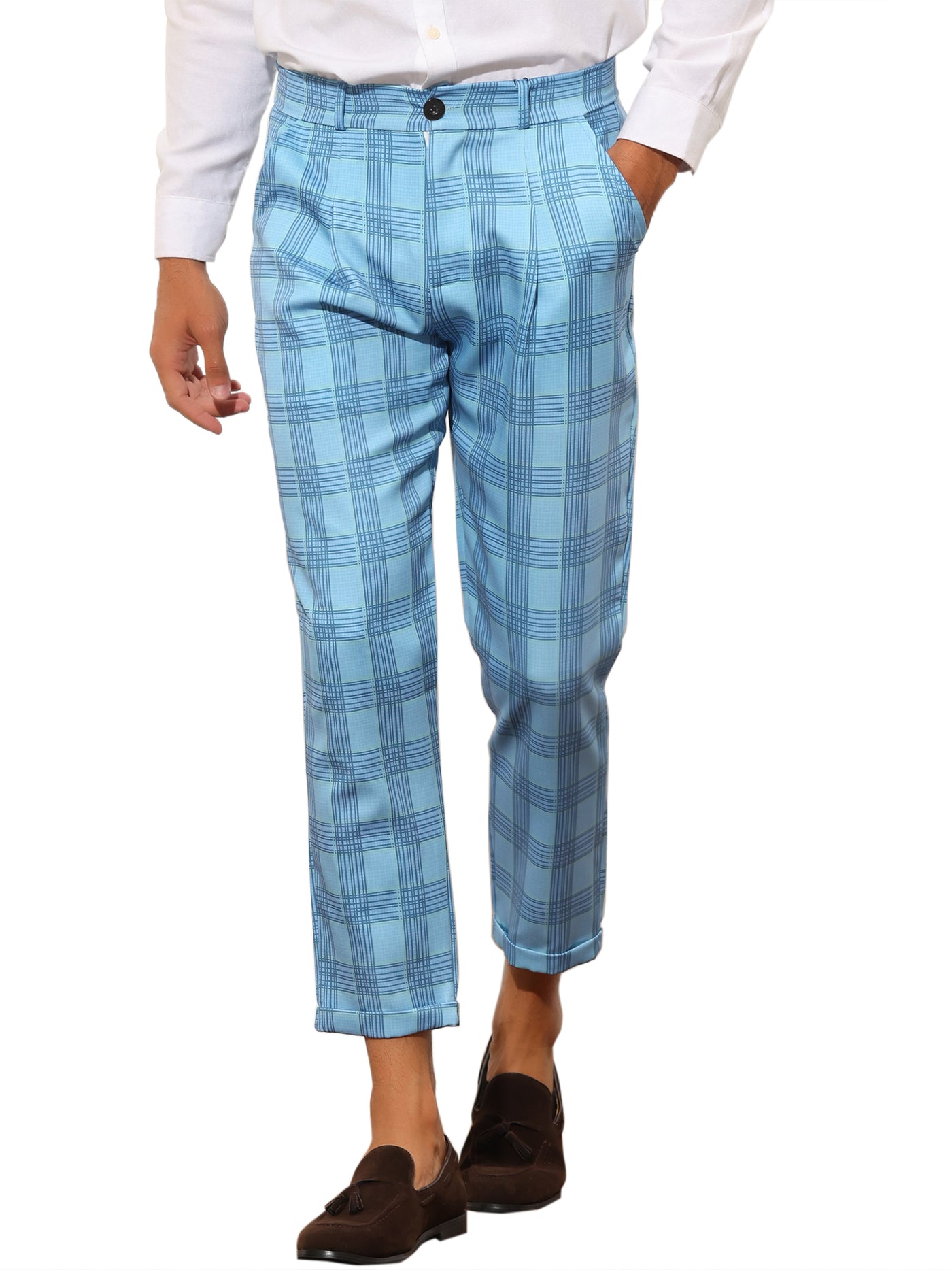 Bublédon Men's Plaid Slim Fit Ankle Length Tapered Checked Cropped Dress Pant