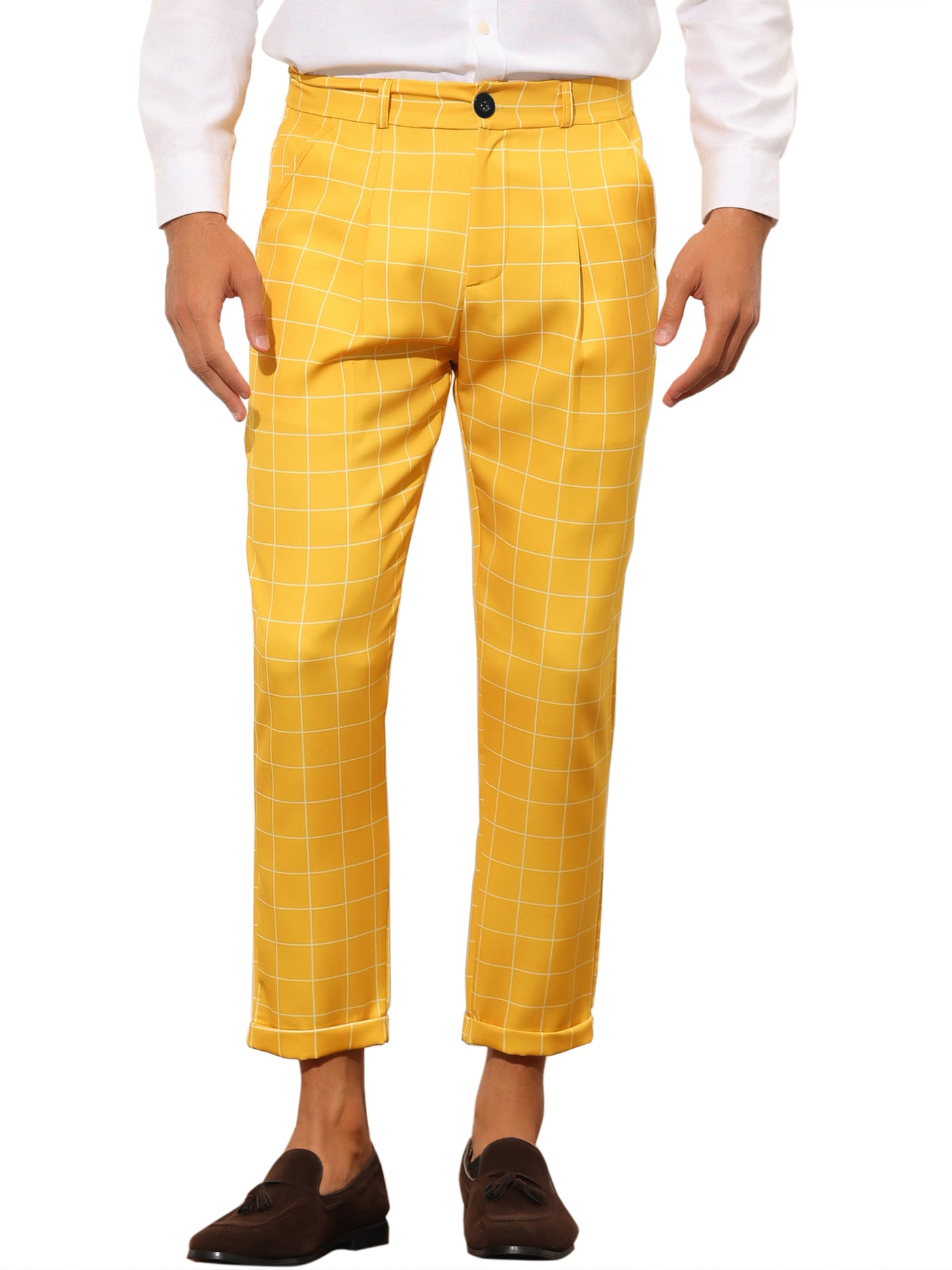 Bublédon Men's Plaid Slim Fit Ankle Length Tapered Checked Cropped Dress Pant