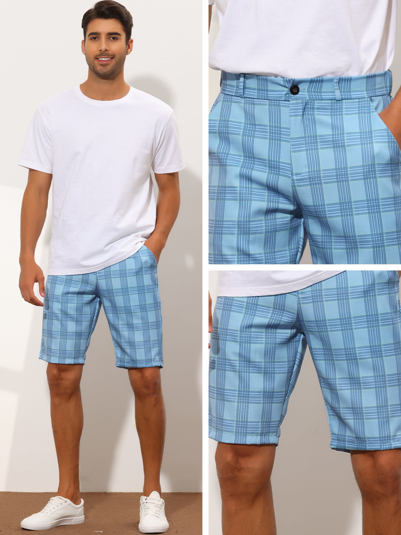 Bublédon Plaid Straight Fit Comfort Flat Front Checked Shorts