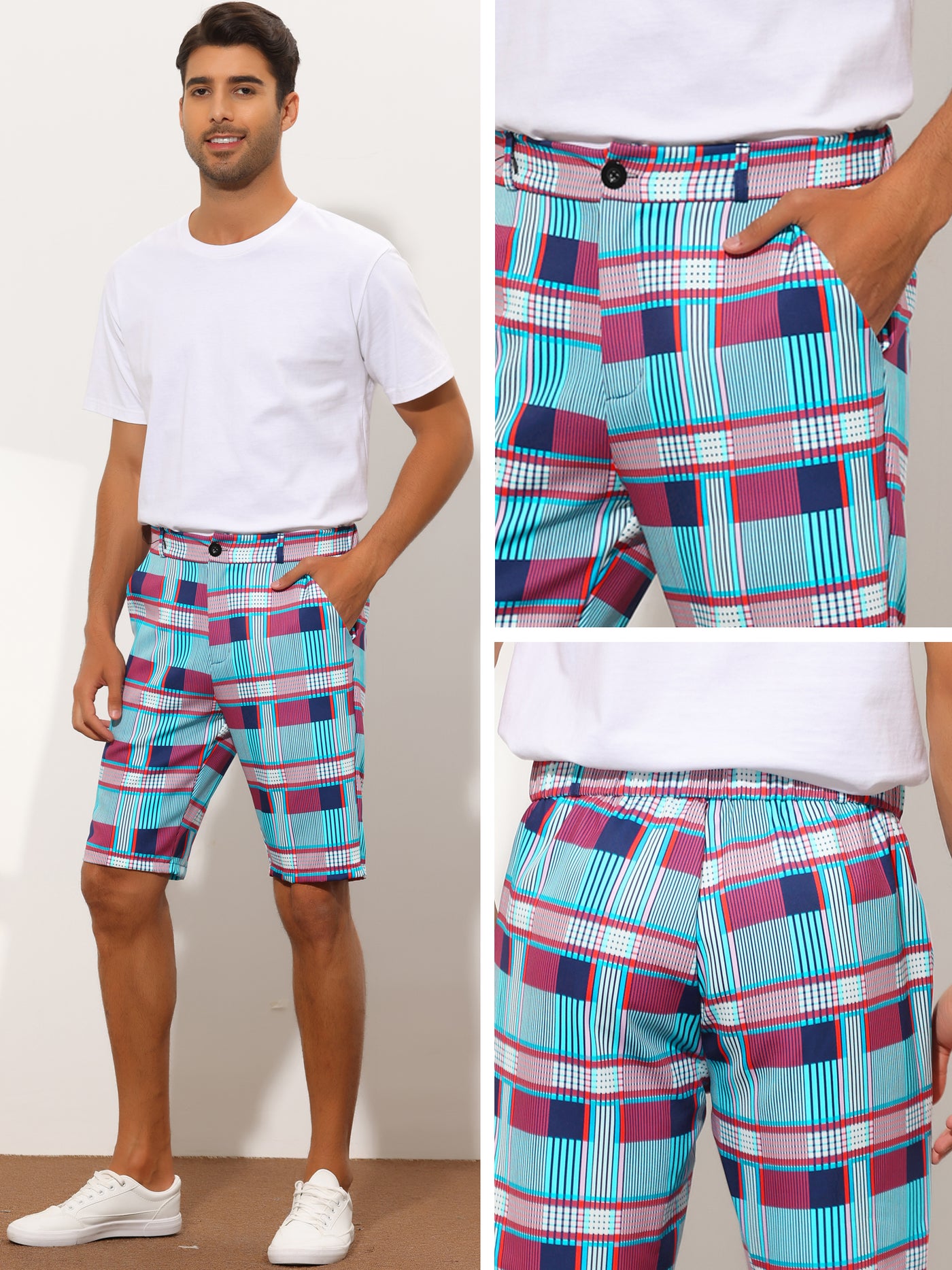 Bublédon Plaid Straight Fit Comfort Flat Front Checked Shorts
