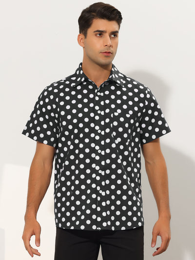 Men's Slim Fit Polka Dots Button Short Sleeves Dress Shirts