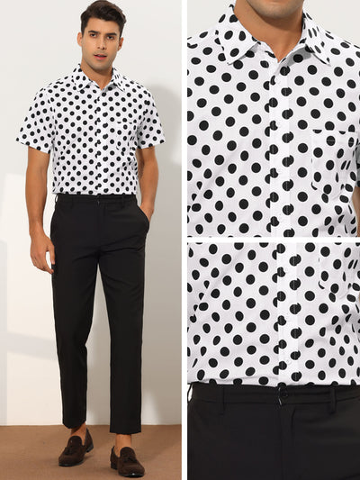 Men's Slim Fit Polka Dots Button Short Sleeves Dress Shirts