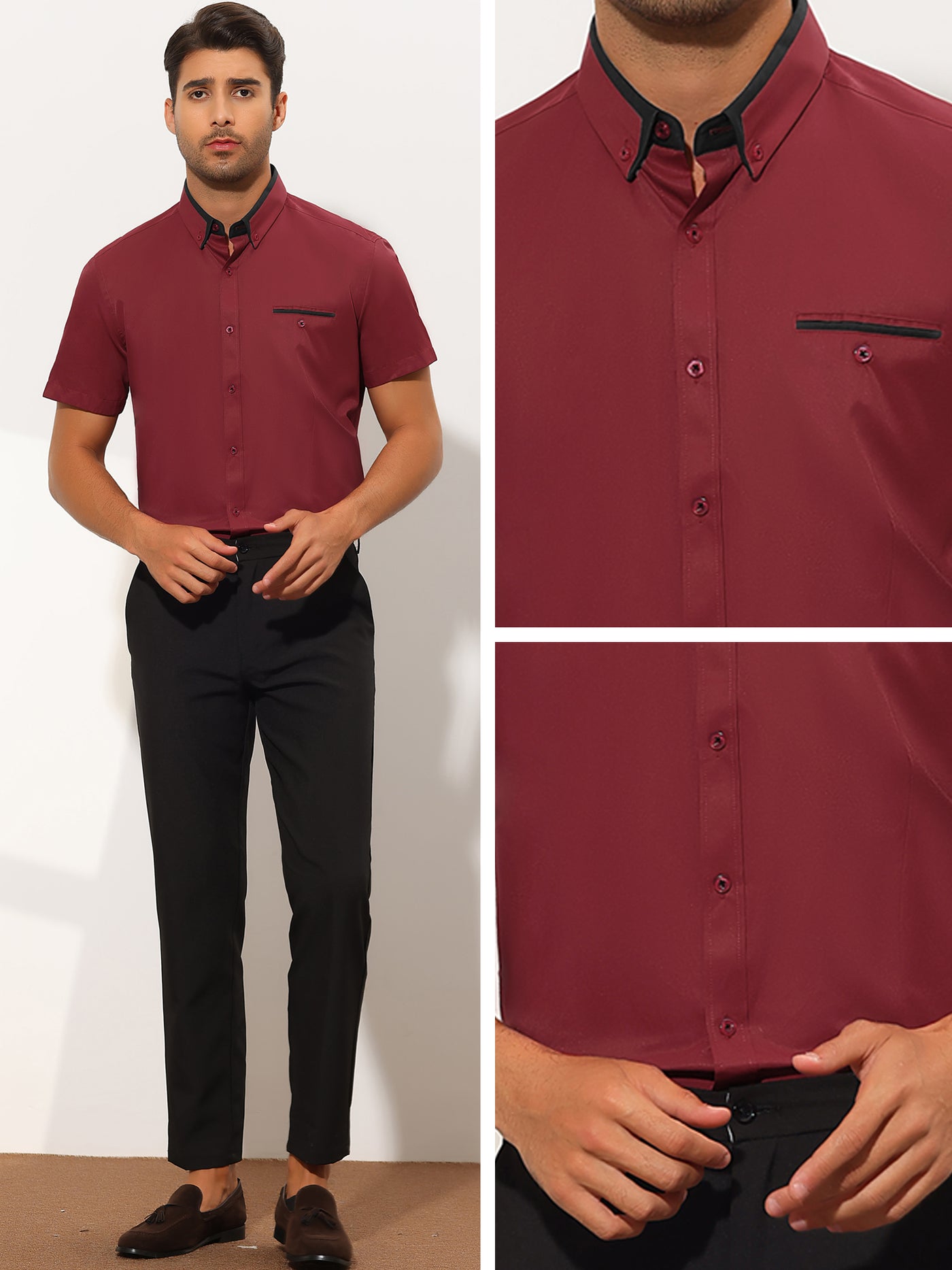 Bublédon Men's Regular Fit Contrast Collar Button Down Short Sleeves Shirts