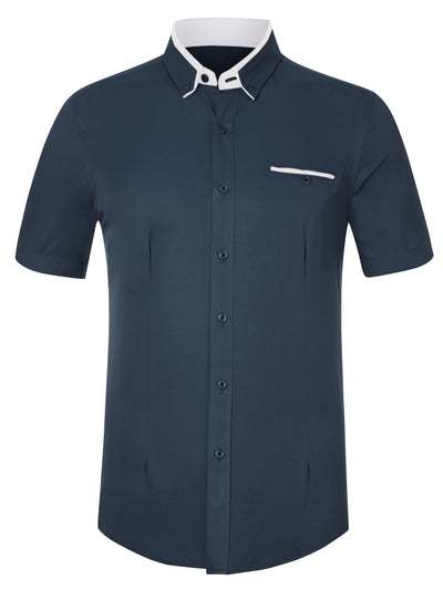 Men's Regular Fit Contrast Collar Button Down Short Sleeves Shirts