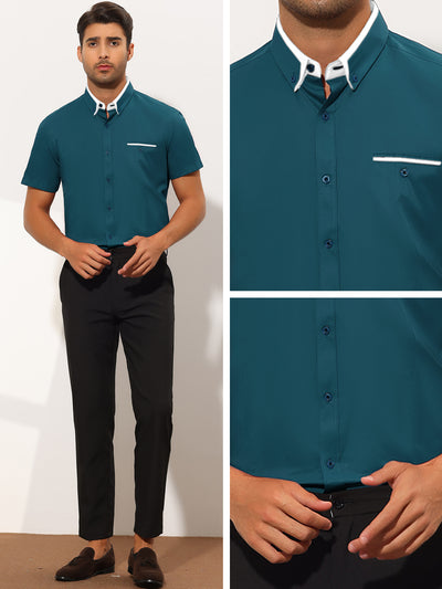 Men's Regular Fit Contrast Collar Button Down Short Sleeves Shirts