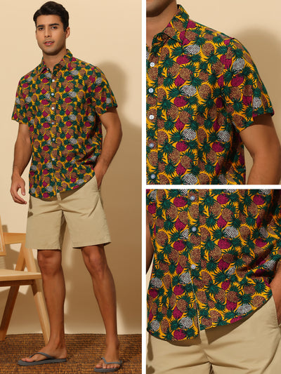 Pineapple Print Shirt for Men's Hawaiian Short Sleeve Tropical Fruit Printed Shirts