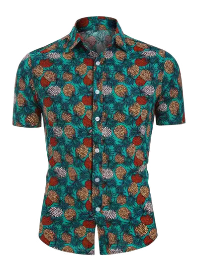 Pineapple Print Shirt for Men's Hawaiian Short Sleeve Tropical Fruit Printed Shirts