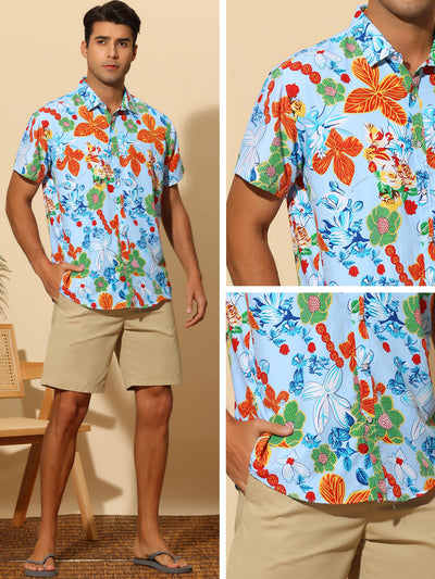 Tropical Flowers Shirt for Men's Short Sleeves Button Down Party Floral Hawaiian Shirts