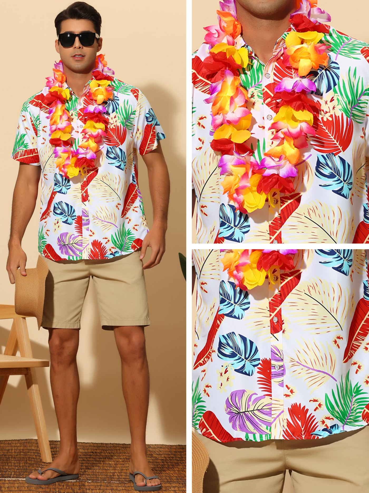 Bublédon Tropical Flowers Shirt for Men's Short Sleeves Button Down Party Floral Hawaiian Shirts