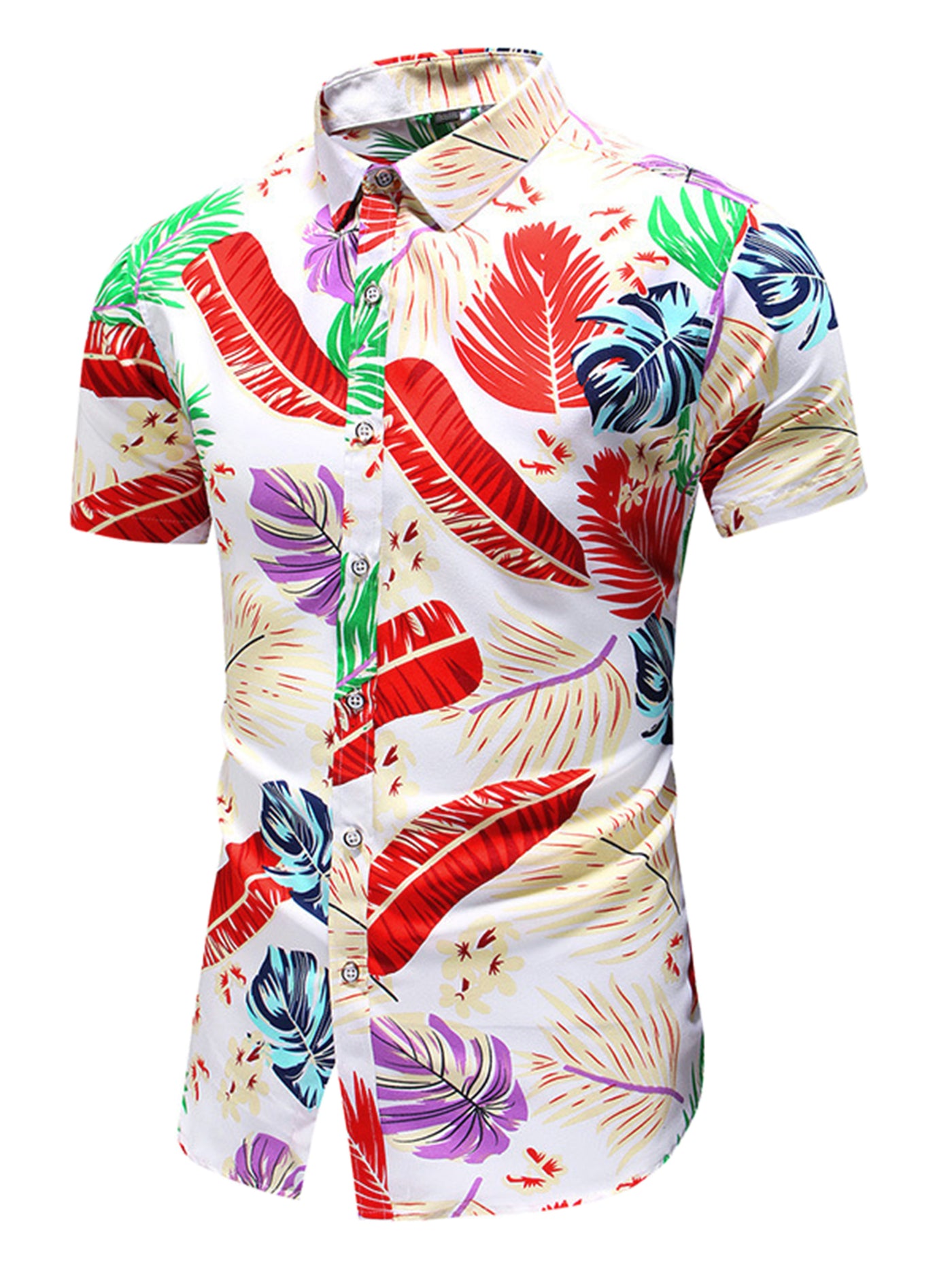 Bublédon Tropical Flowers Shirt for Men's Short Sleeves Button Down Party Floral Hawaiian Shirts