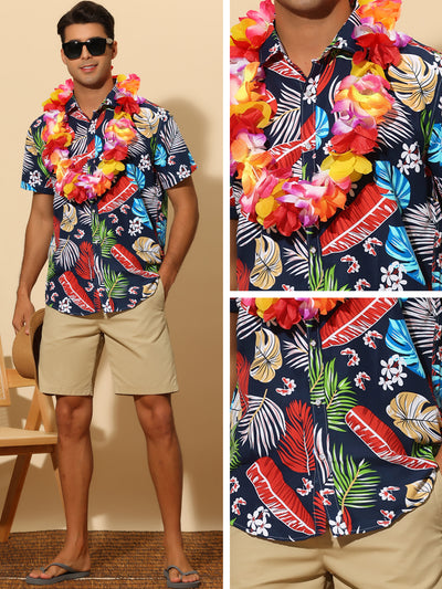 Tropical Flowers Shirt for Men's Short Sleeves Button Down Party Floral Hawaiian Shirts
