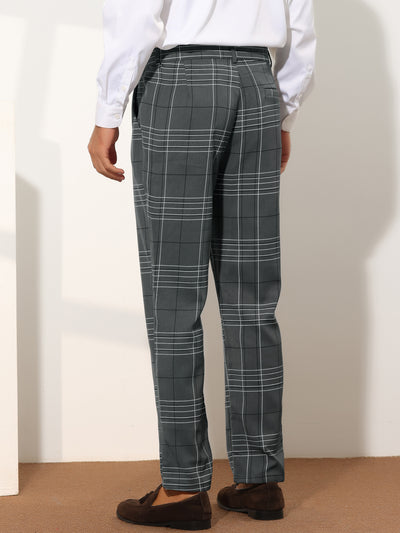 Plaid Trousers for Men's Regular Fit Color Block Office Formal Checked Dress Pants