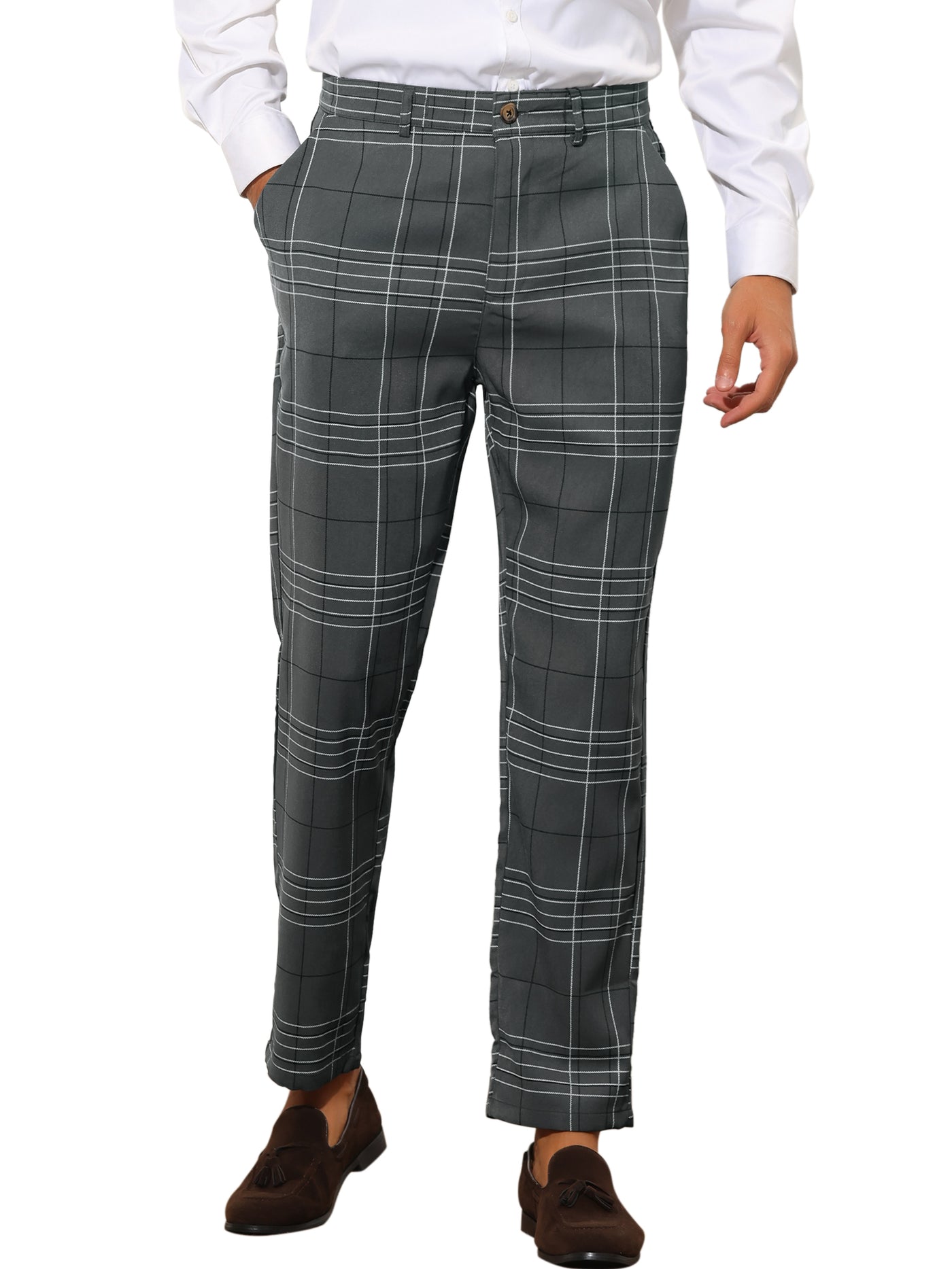 Bublédon Plaid Trousers for Men's Regular Fit Color Block Office Formal Checked Dress Pants