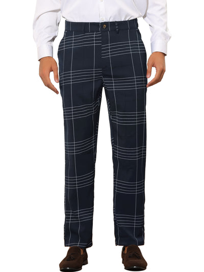 Plaid Trousers for Men's Regular Fit Color Block Office Formal Checked Dress Pants