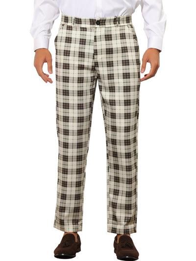Formal Plaid Suit Pants for Men's Straight Fit Casual Checked Pattern Trousers