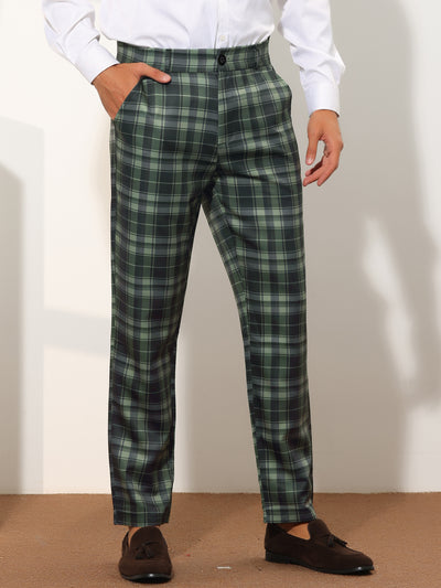 Formal Plaid Suit Pants for Men's Straight Fit Casual Checked Pattern Trousers
