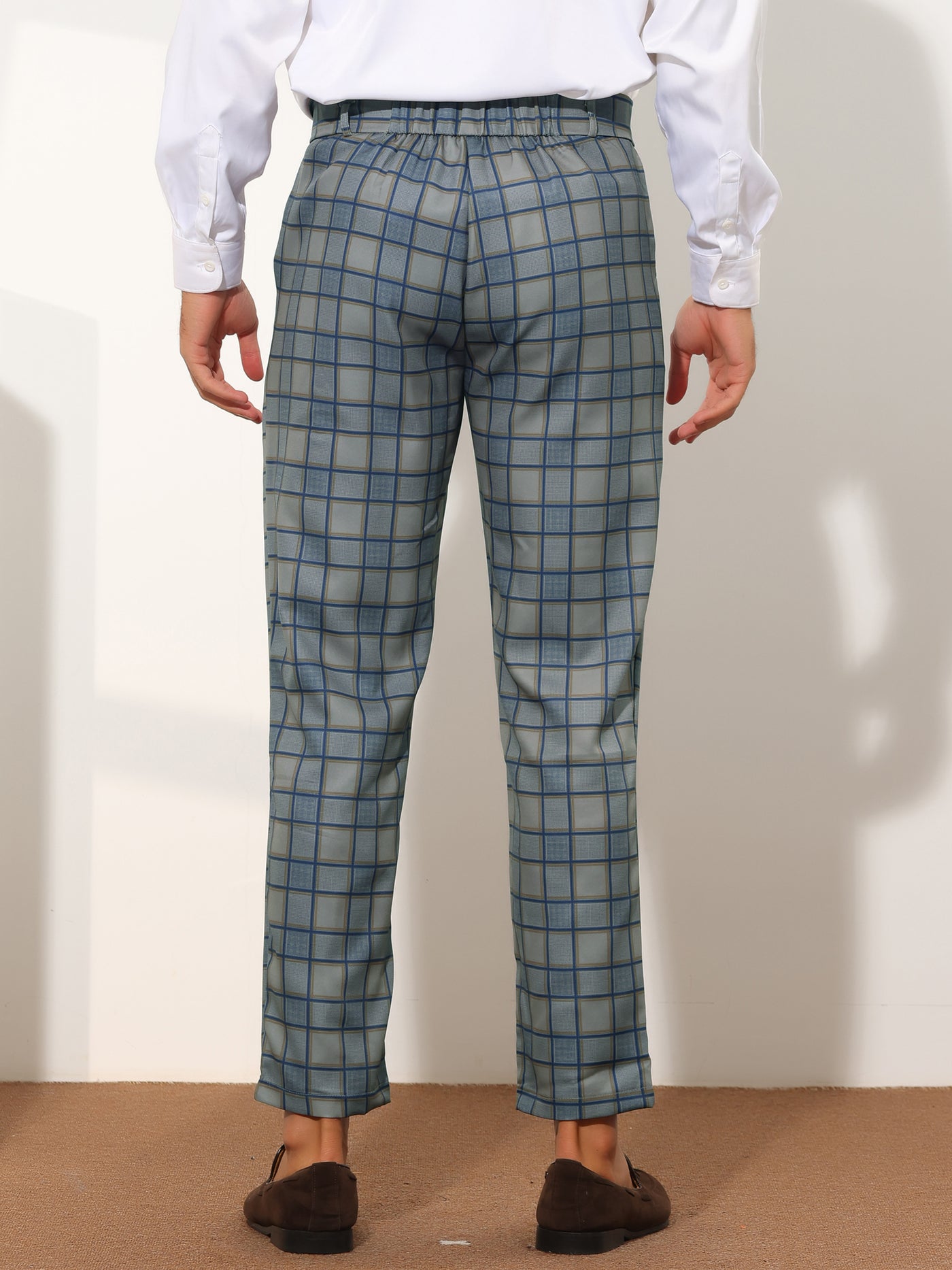 Bublédon Plaid Suit Pants for Men's Straight Fit Button Closure Casual Business Checked Trousers