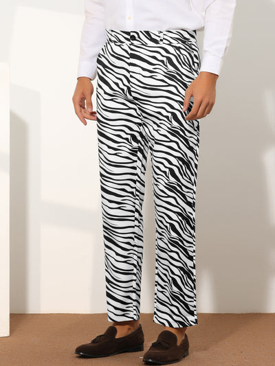 Animal Printed Dress Pants for Men's Regular Fit Button Closure Pattern Trousers