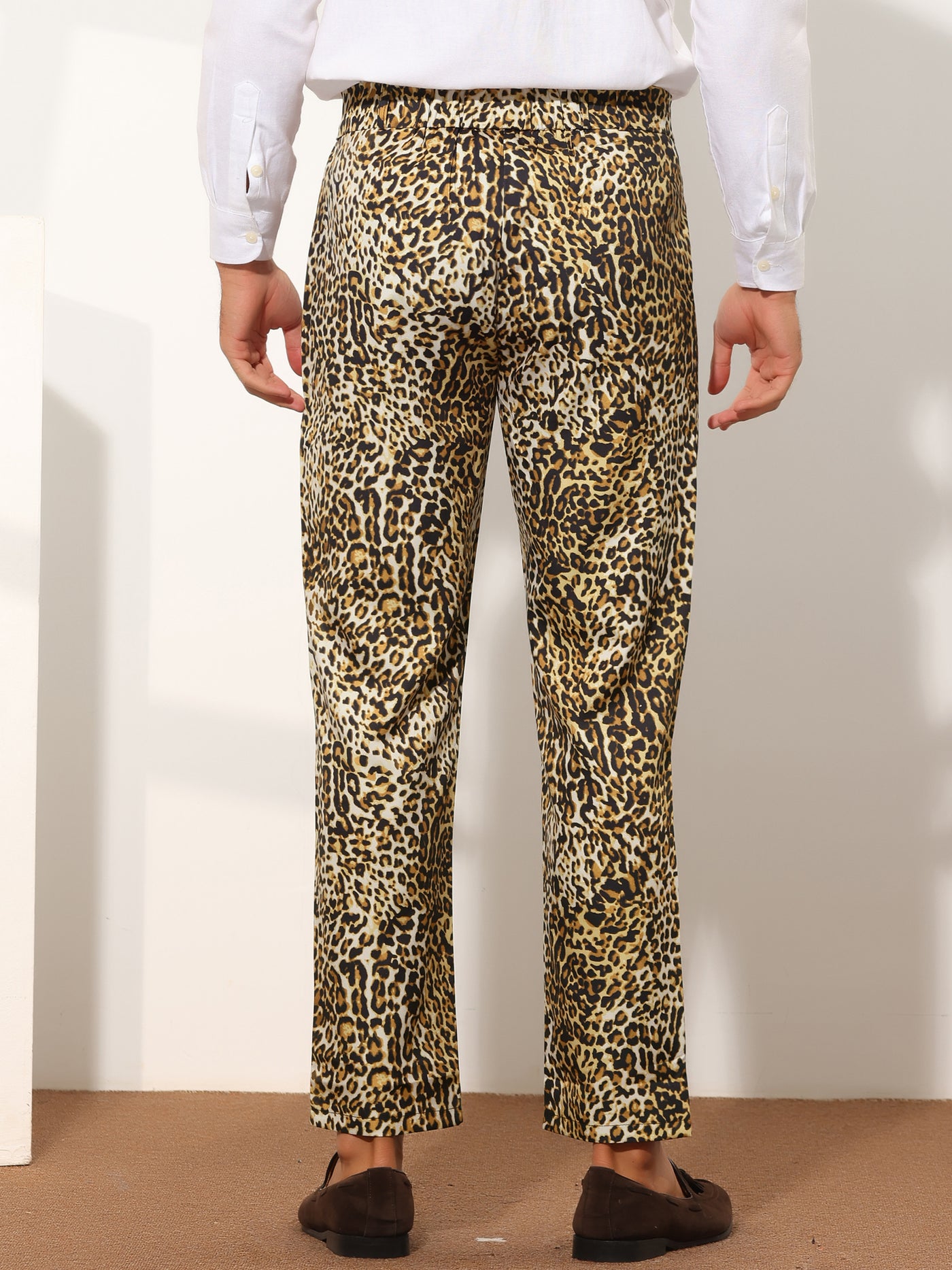 Bublédon Animal Printed Dress Pants for Men's Regular Fit Button Closure Pattern Trousers