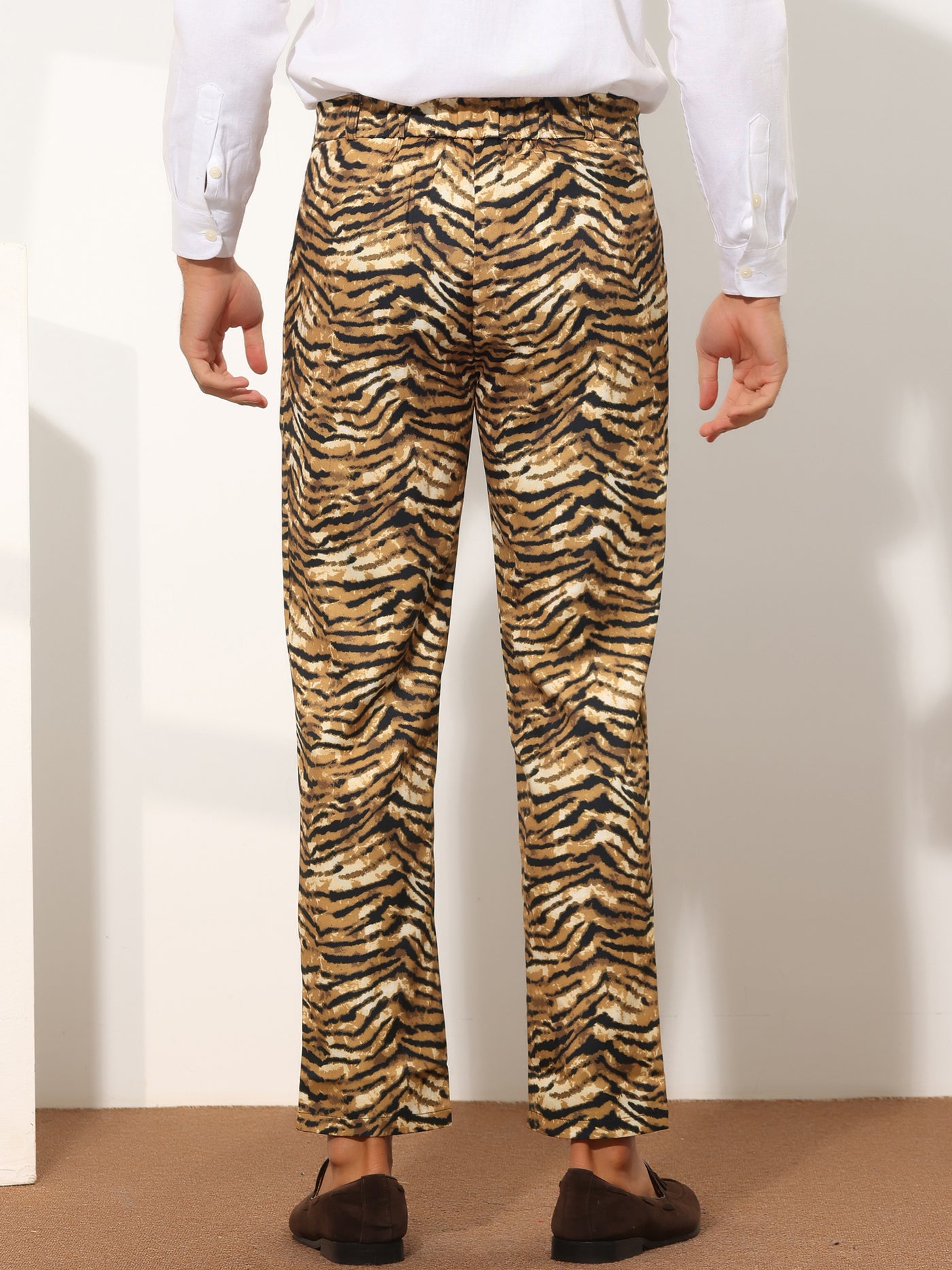 Bublédon Animal Printed Dress Pants for Men's Regular Fit Button Closure Pattern Trousers
