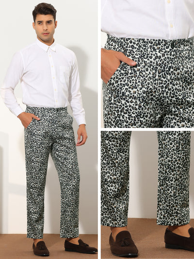 Animal Printed Dress Pants for Men's Regular Fit Button Closure Pattern Trousers