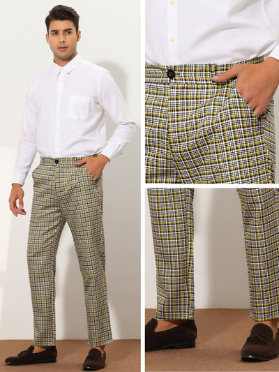 Houndstooth Dress Pants for Men's Straight Fit Lightweight Plaid Checked Trousers