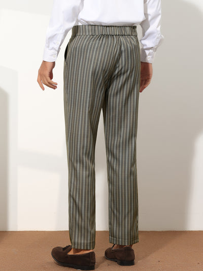 Striped Dress Pants for Men's Regular Fit Flat Front Contrast Color Business Trousers