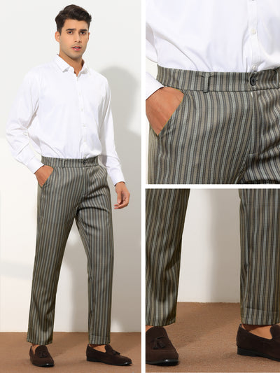 Striped Dress Pants for Men's Regular Fit Flat Front Contrast Color Business Trousers