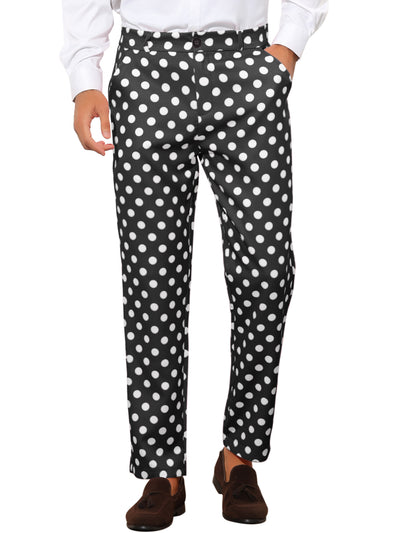 Polka Dots Dress Pants for Men's Regular Fit Flat Front Formal Printed Trousers