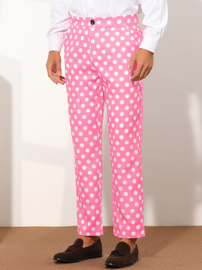Polka Dots Dress Pants for Men's Regular Fit Flat Front Formal Printed Trousers