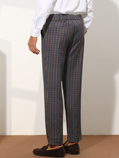 Checked Dress Pants for Men's Button Closure Flat Front Business Plaid Pattern Trousers