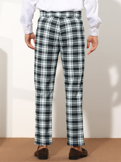 Plaid Formal Pants for Men's Straight Fit Flat Front Office Checked Pattern Trousers