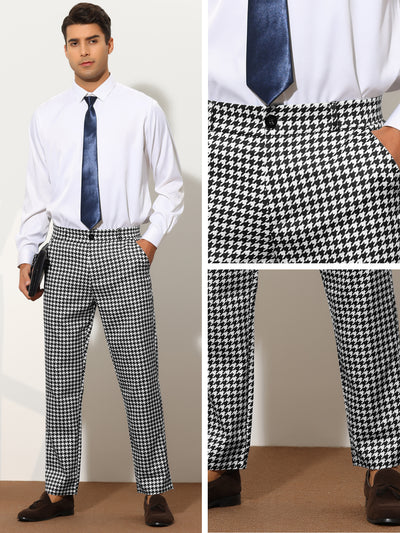 Houndstooth Pattern Pants for Men's Slim Fit Classic Business Plaid Dress Trousers
