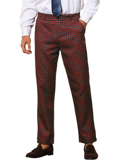Houndstooth Pattern Pants for Men's Slim Fit Classic Business Plaid Dress Trousers